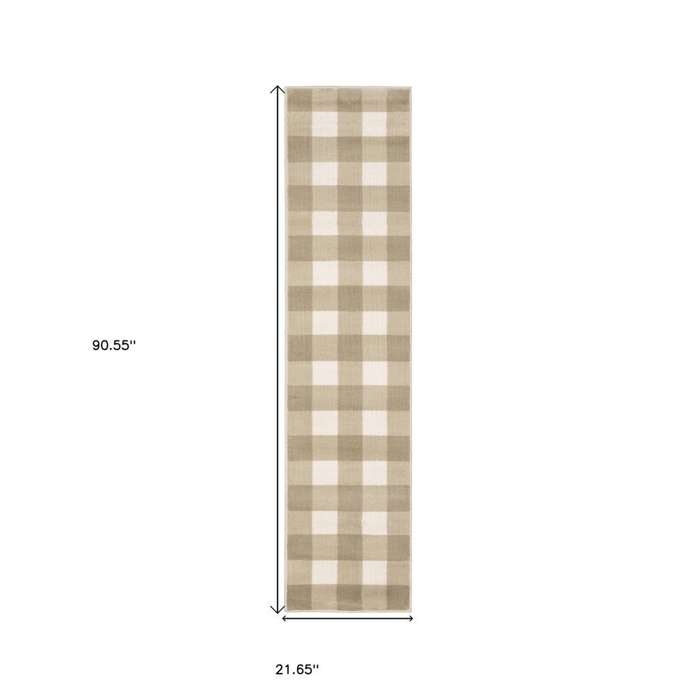 5' X 7' Beige And Ivory Geometric Power Loom Stain Resistant Area Rug
