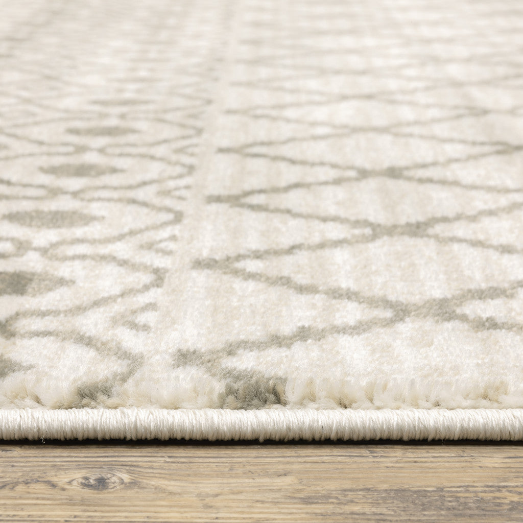 2' X 8' Ivory And Grey Geometric Power Loom Stain Resistant Runner Rug