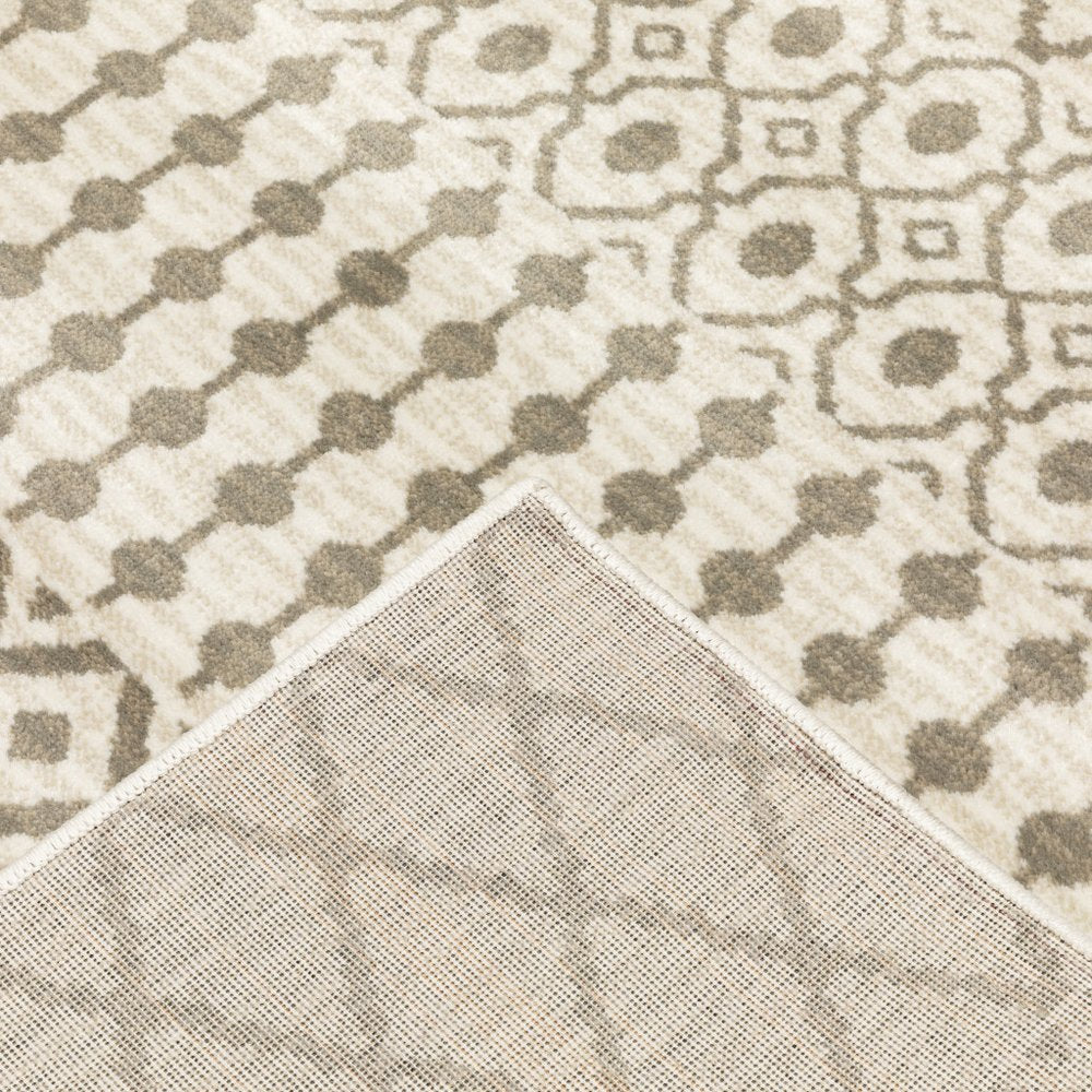 2' X 8' Ivory And Grey Geometric Power Loom Stain Resistant Runner Rug