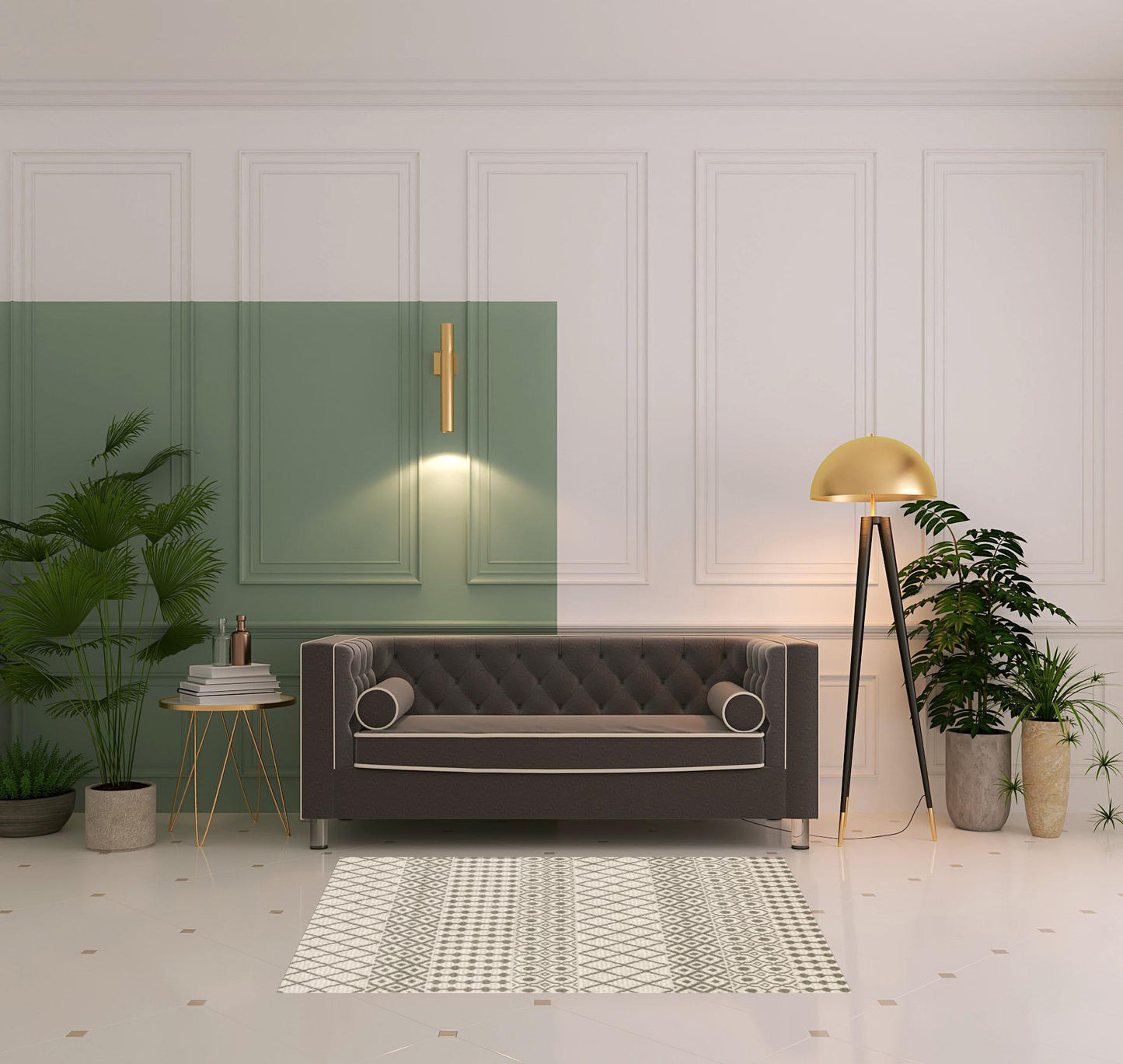 2' X 8' Ivory And Grey Geometric Power Loom Stain Resistant Runner Rug