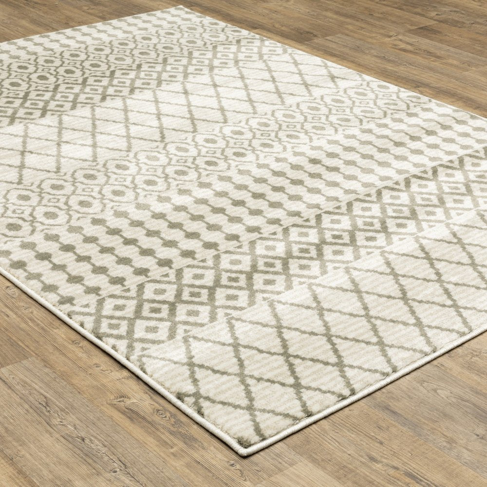 2' X 8' Ivory And Grey Geometric Power Loom Stain Resistant Runner Rug
