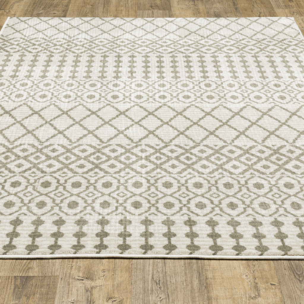 2' X 8' Ivory And Grey Geometric Power Loom Stain Resistant Runner Rug