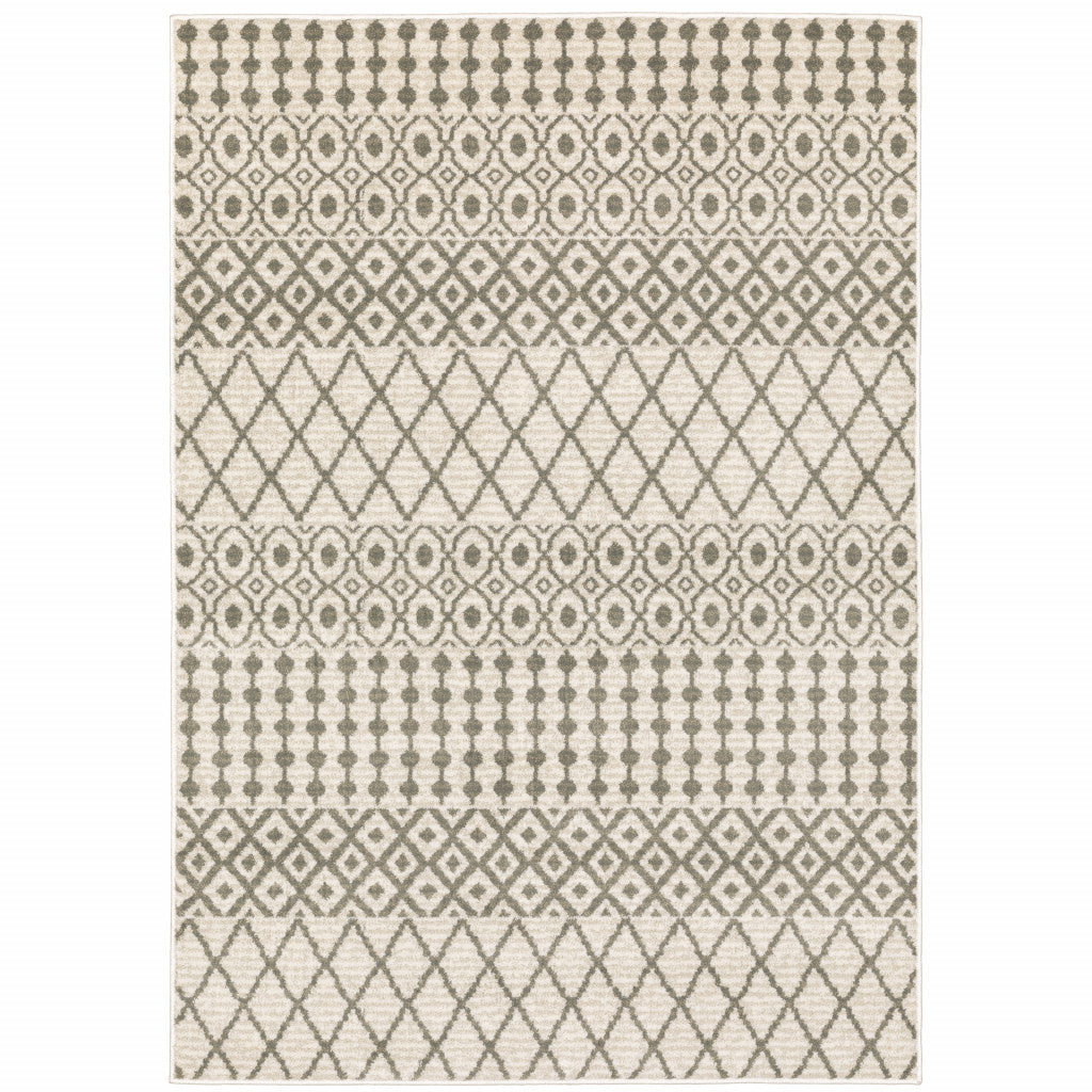 2' X 8' Ivory And Grey Geometric Power Loom Stain Resistant Runner Rug