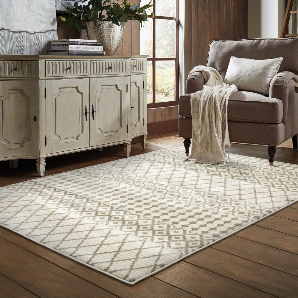 2' X 8' Ivory And Grey Geometric Power Loom Stain Resistant Runner Rug