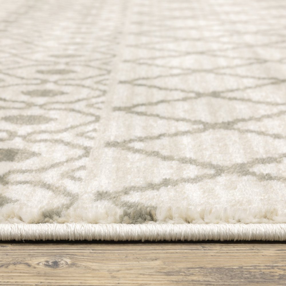 2' X 8' Ivory And Grey Geometric Power Loom Stain Resistant Runner Rug