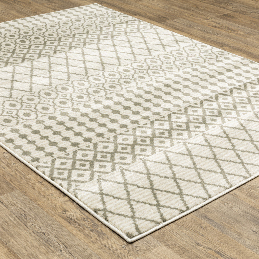 2' X 8' Ivory And Grey Geometric Power Loom Stain Resistant Runner Rug