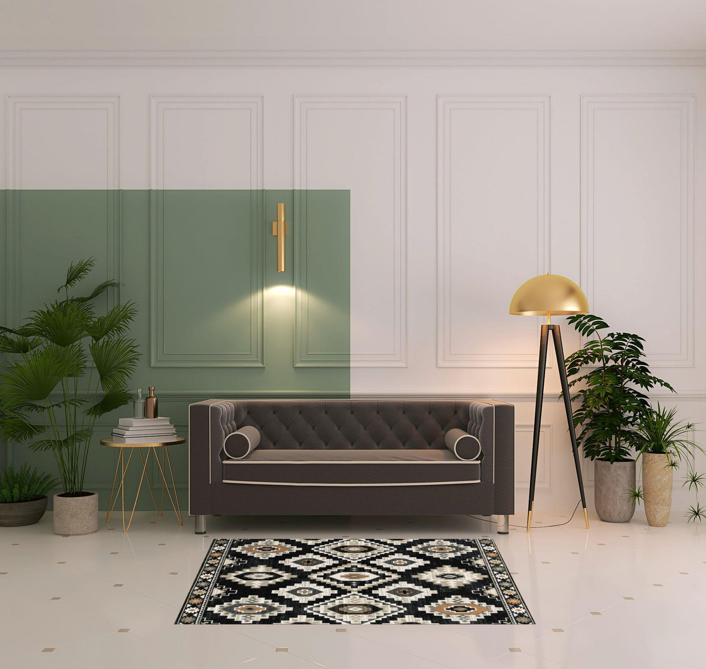 2' X 8' Black Grey Tan Orange And Ivory Southwestern Power Loom Stain Resistant Runner Rug