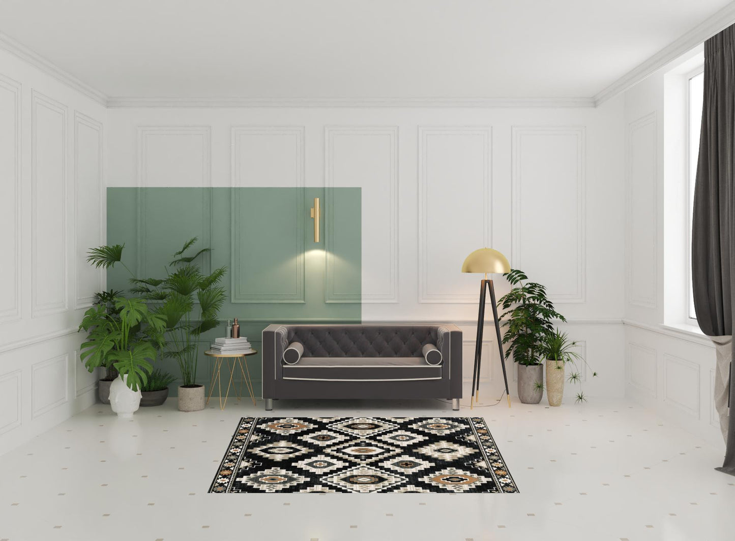 2' X 8' Black Grey Tan Orange And Ivory Southwestern Power Loom Stain Resistant Runner Rug