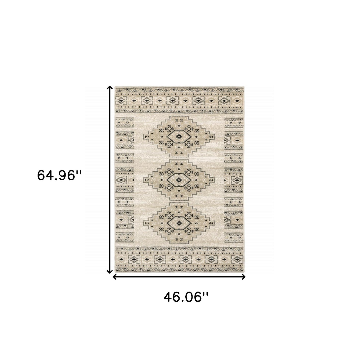 2' X 8' Ivory Grey Black And Ivory Southwestern Power Loom Stain Resistant Runner Rug