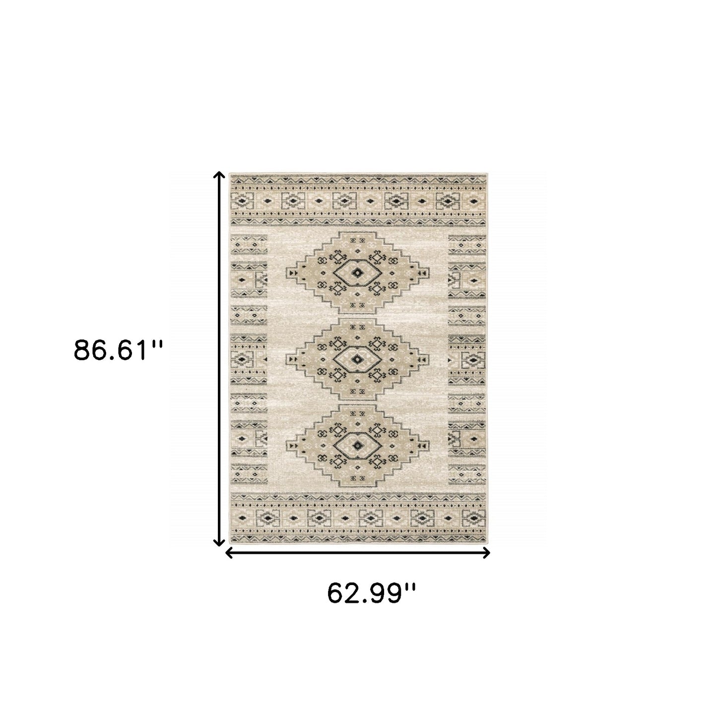 2' X 8' Ivory Grey Black And Ivory Southwestern Power Loom Stain Resistant Runner Rug