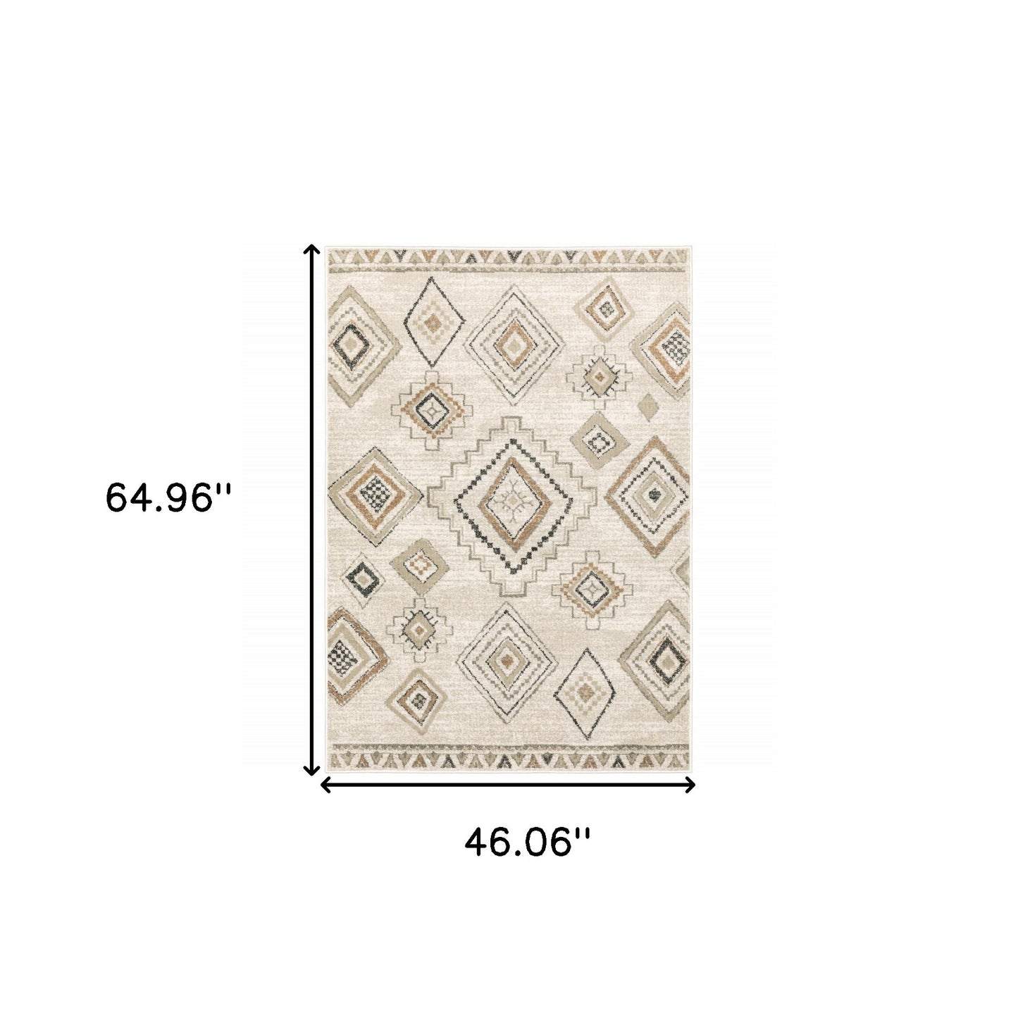 4' X 6' Ivory Orange Tan Black And Grey Southwestern Power Loom Stain Resistant Area Rug