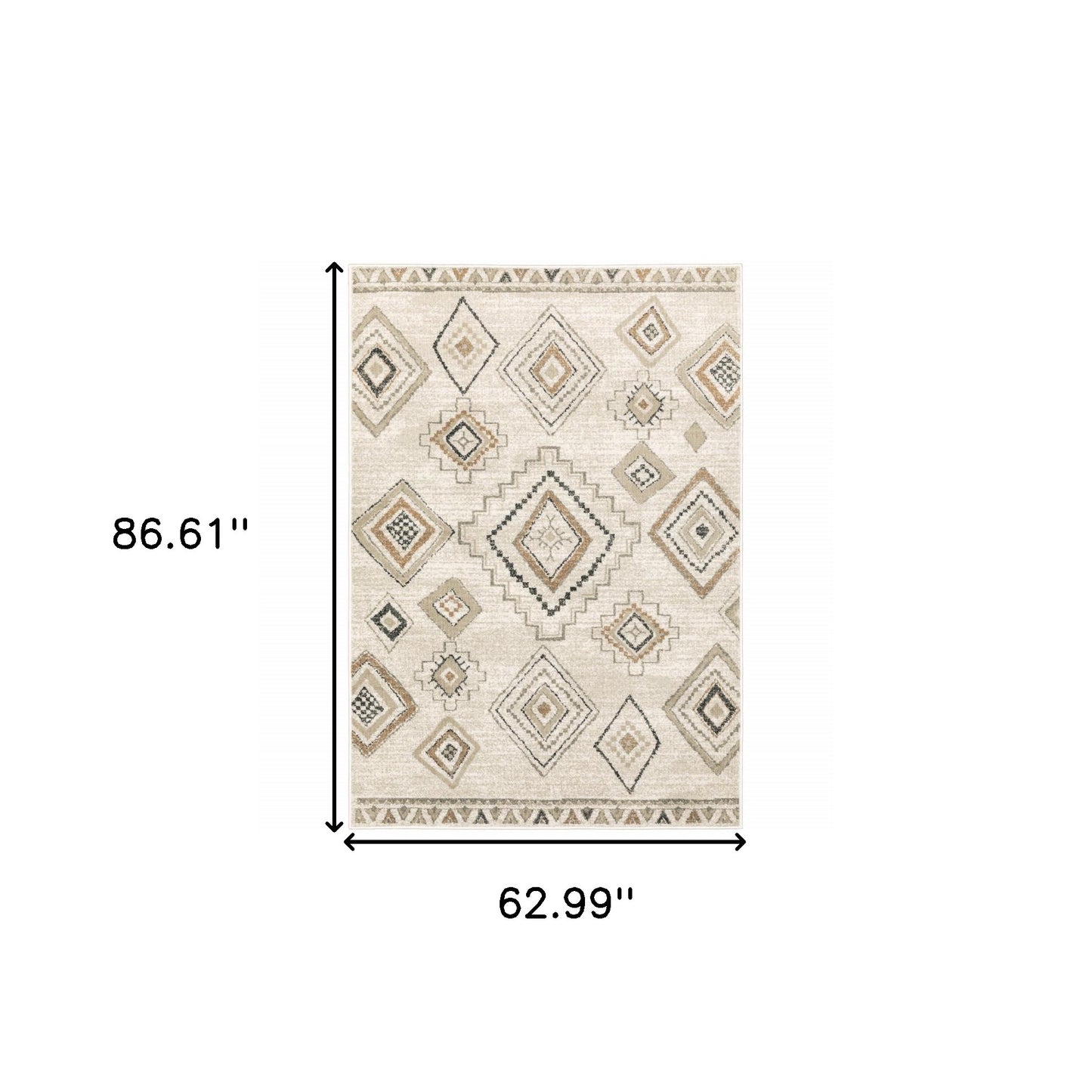 4' X 6' Ivory Orange Tan Black And Grey Southwestern Power Loom Stain Resistant Area Rug