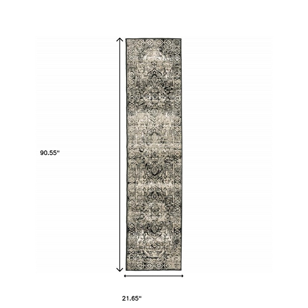 4' X 6' Black Grey Tan And Ivory Oriental Power Loom Stain Resistant Area Rug