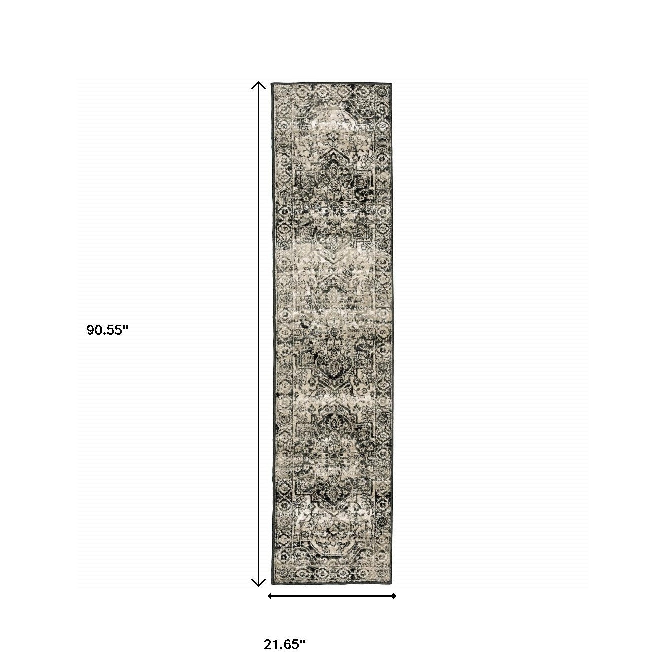 4' X 6' Black Grey Tan And Ivory Oriental Power Loom Stain Resistant Area Rug