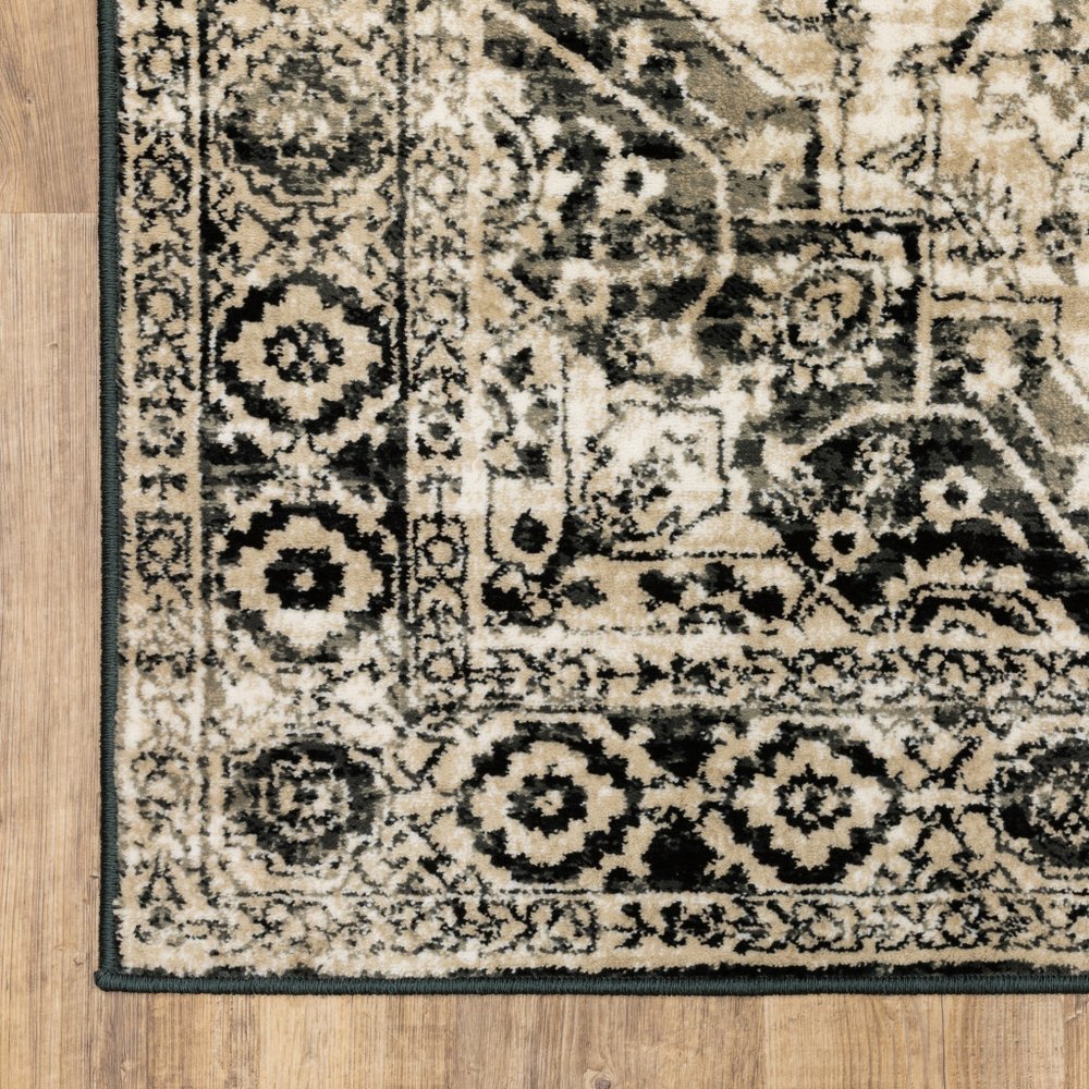 4' X 6' Black Grey Tan And Ivory Oriental Power Loom Stain Resistant Area Rug