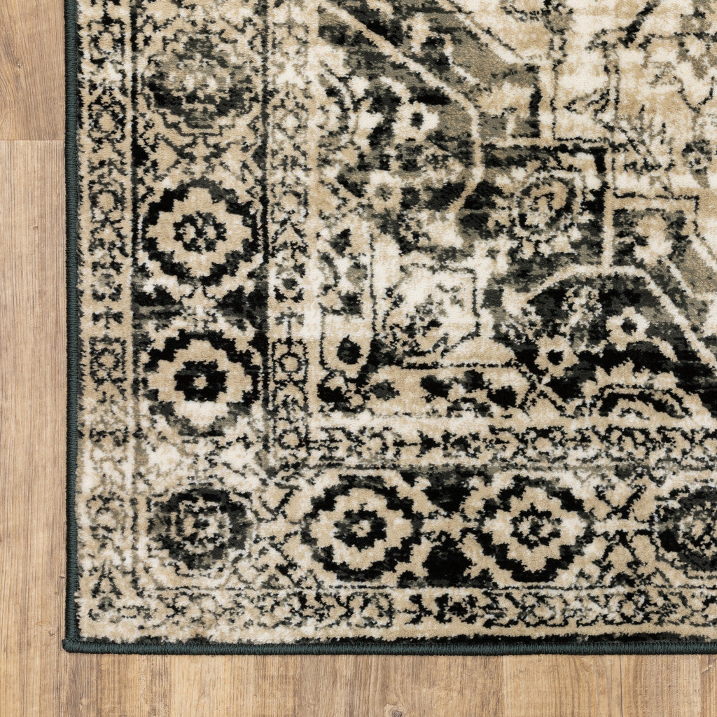 4' X 6' Black Grey Tan And Ivory Oriental Power Loom Stain Resistant Area Rug