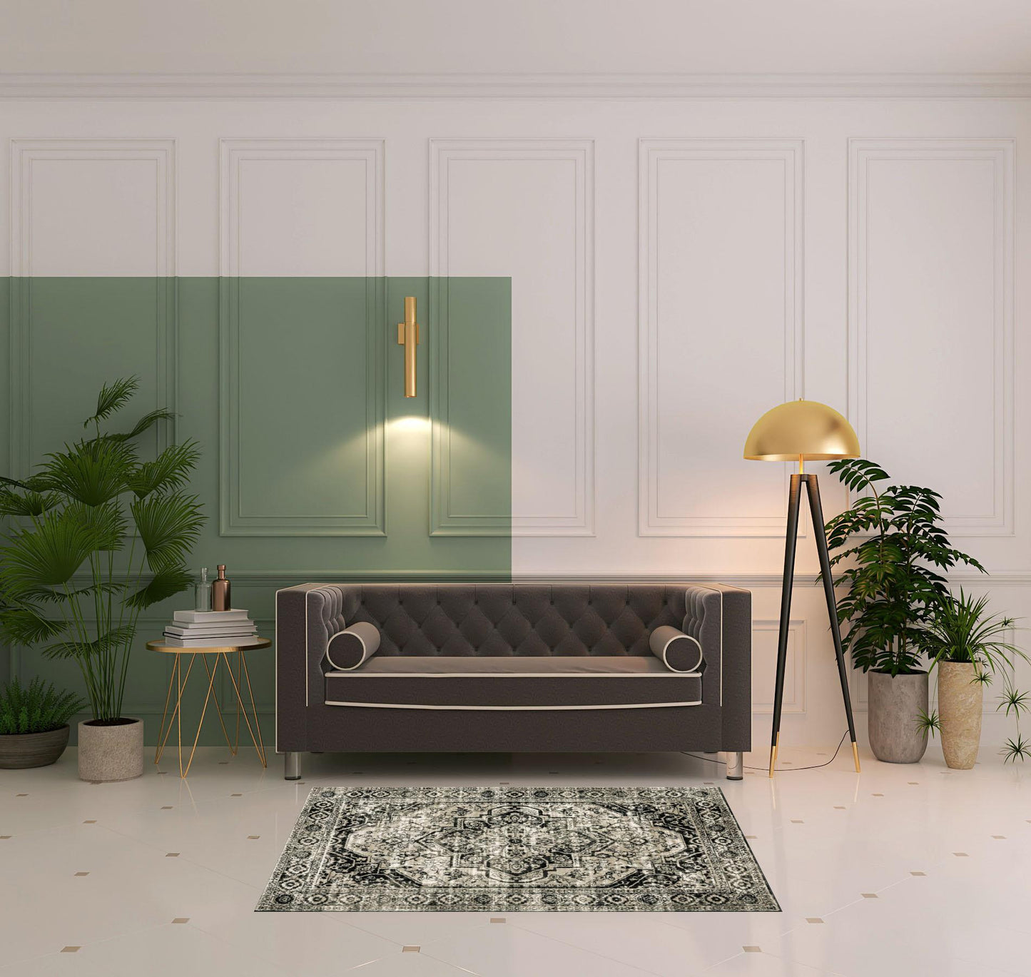 2' X 8' Black Grey Tan And Ivory Oriental Power Loom Stain Resistant Runner Rug