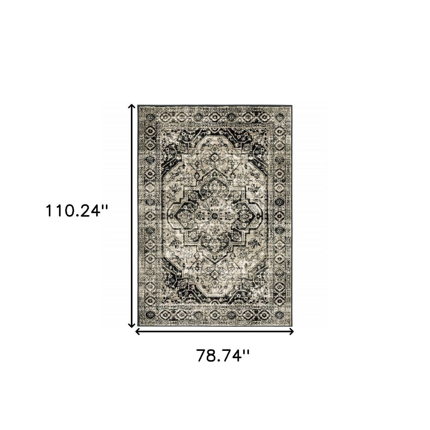 2' X 8' Black Grey Tan And Ivory Oriental Power Loom Stain Resistant Runner Rug