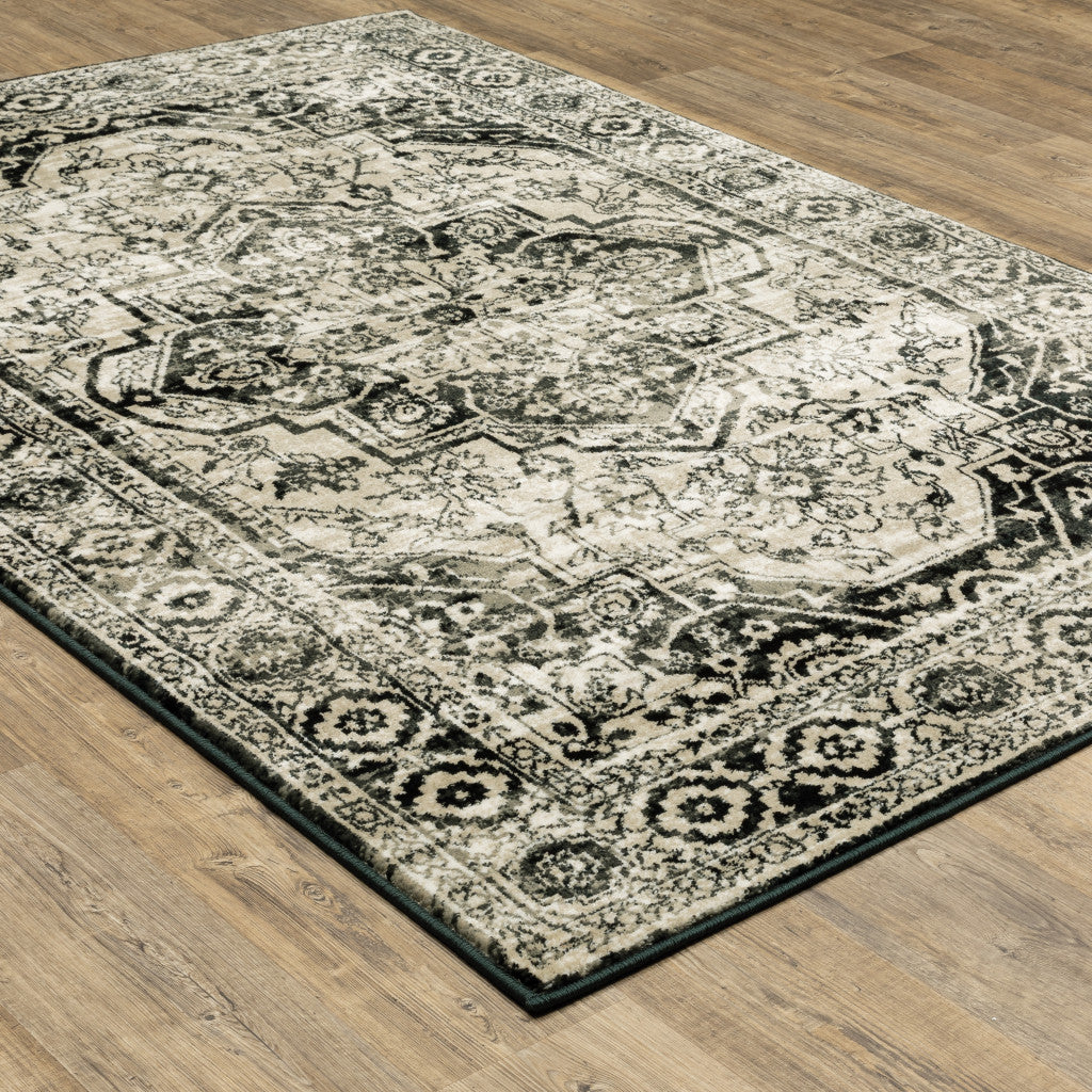 2' X 8' Black Grey Tan And Ivory Oriental Power Loom Stain Resistant Runner Rug