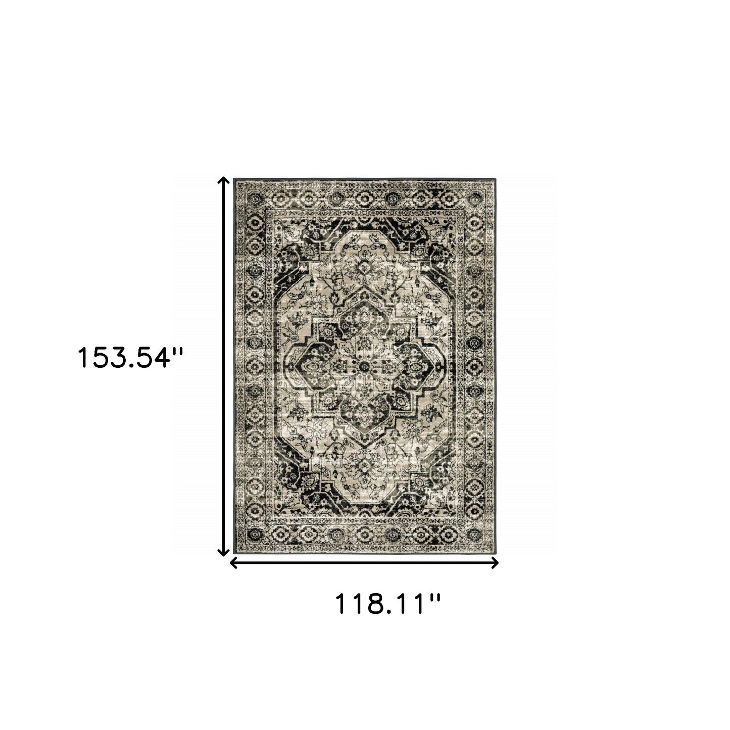 2' X 8' Black Grey Tan And Ivory Oriental Power Loom Stain Resistant Runner Rug