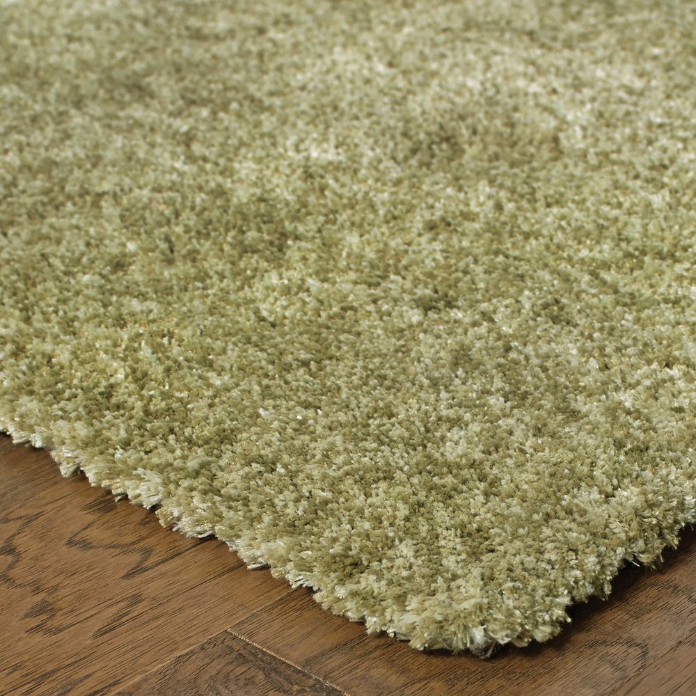 10' X 13' Olive Green Shag Tufted Handmade Stain Resistant Area Rug