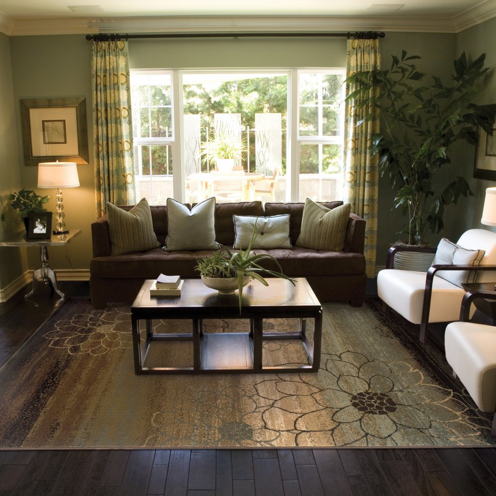 8' X 11' Brown Beige And Black Floral Area Rug