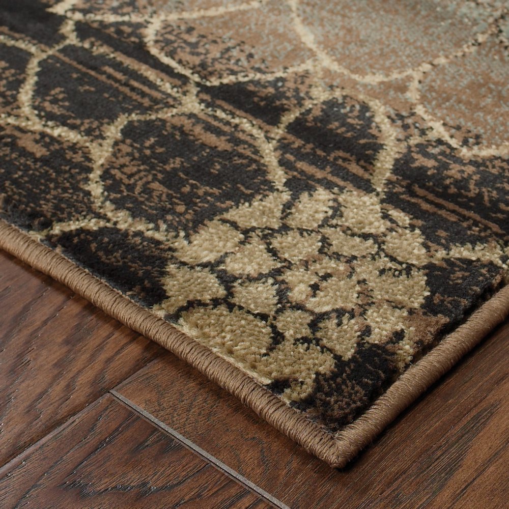 8' X 11' Brown Beige And Black Floral Area Rug