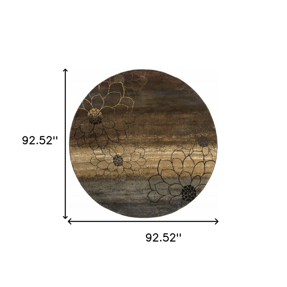 8' X 11' Brown Beige And Black Floral Area Rug