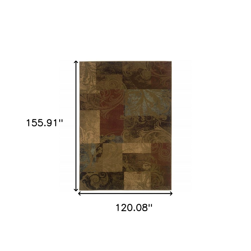 2' X 8' Green Geometric Power Loom Stain Resistant Runner Rug