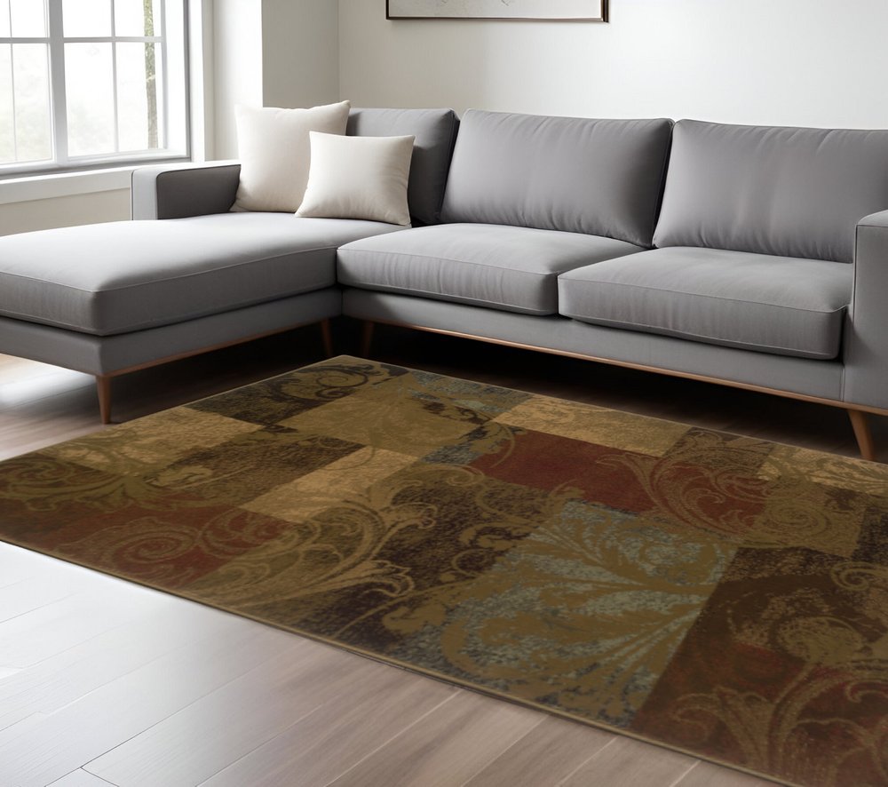 2' X 8' Green Geometric Power Loom Stain Resistant Runner Rug