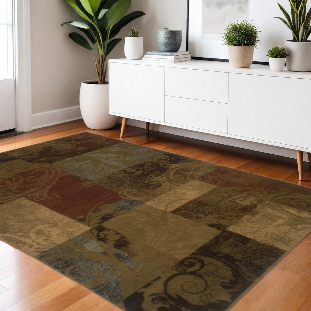 2' X 8' Green Geometric Power Loom Stain Resistant Runner Rug