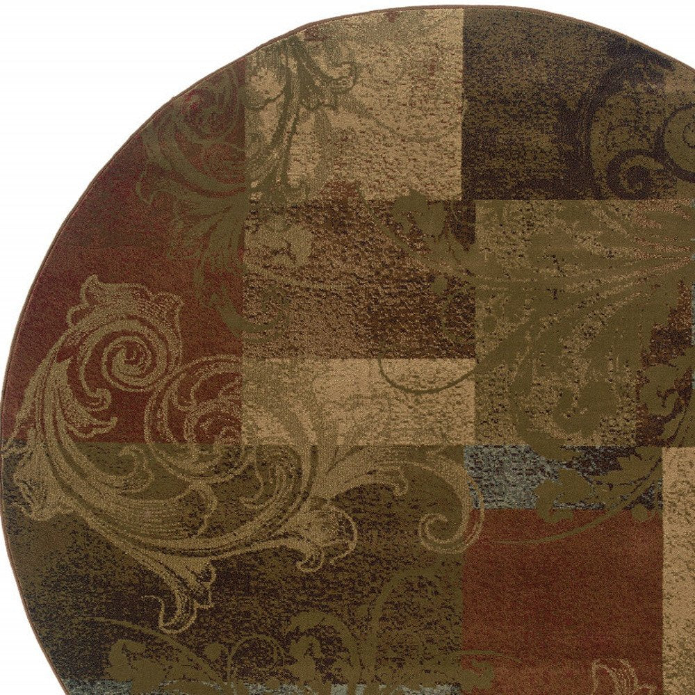 2' X 8' Green Geometric Power Loom Stain Resistant Runner Rug