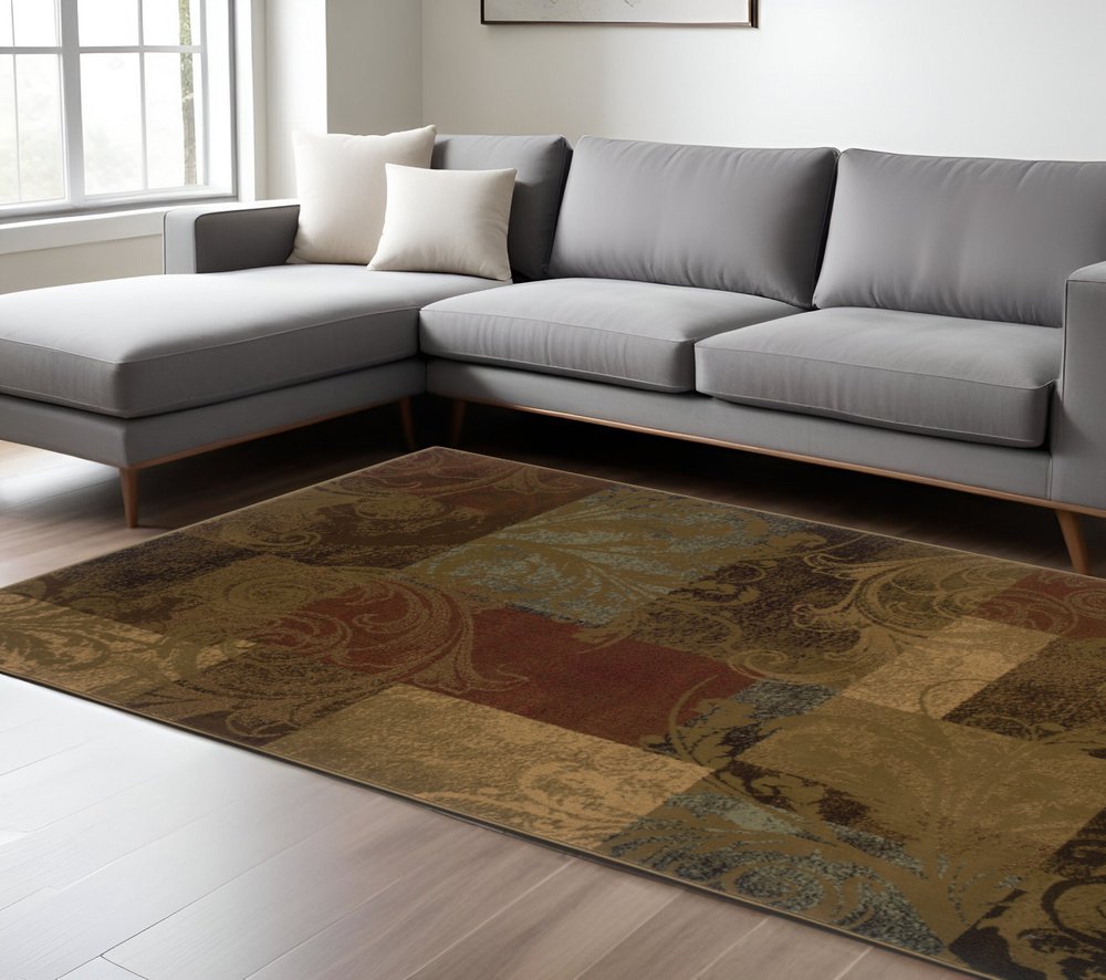 2' X 8' Green Geometric Power Loom Stain Resistant Runner Rug