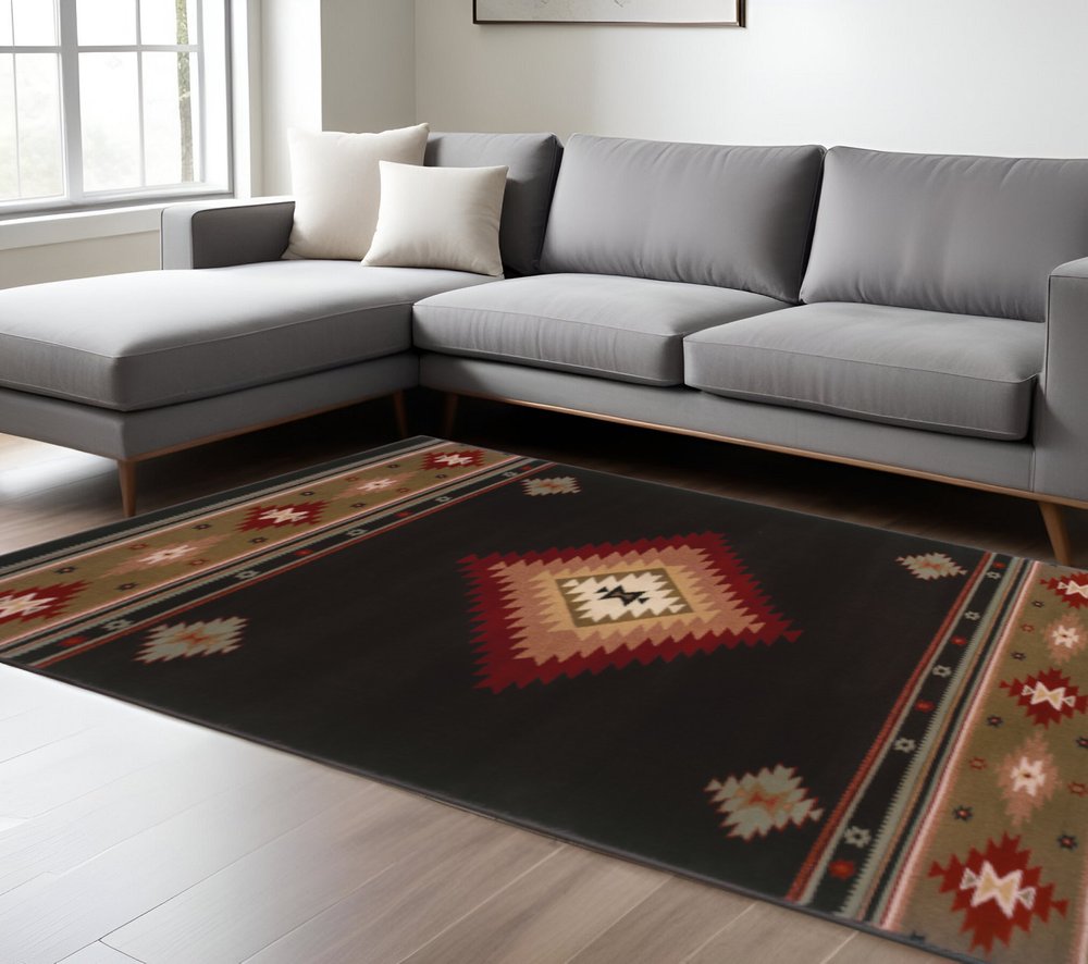 4' X 6' Beige Southwestern Power Loom Stain Resistant Area Rug