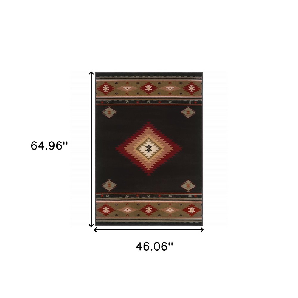 4' X 6' Beige Southwestern Power Loom Stain Resistant Area Rug