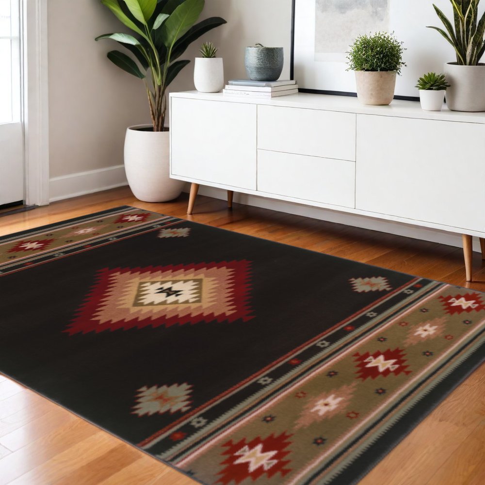 4' X 6' Beige Southwestern Power Loom Stain Resistant Area Rug