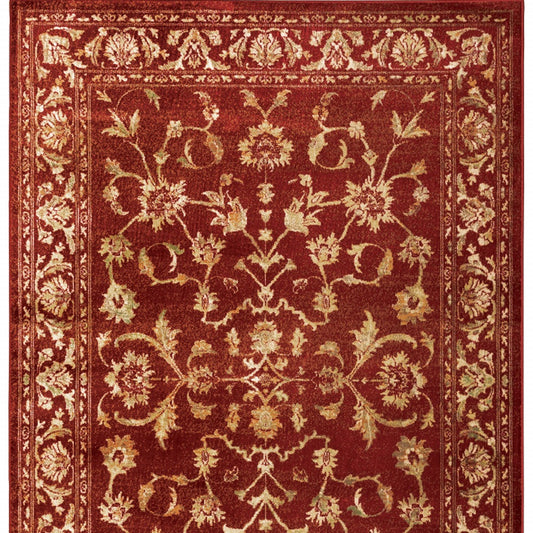10' X 13' Red And Gold Oriental Power Loom Stain Resistant Area Rug