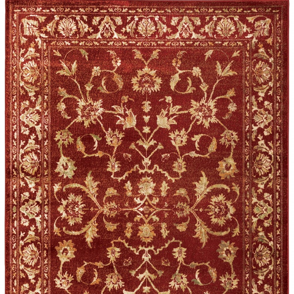 10' X 13' Red And Gold Oriental Power Loom Stain Resistant Area Rug