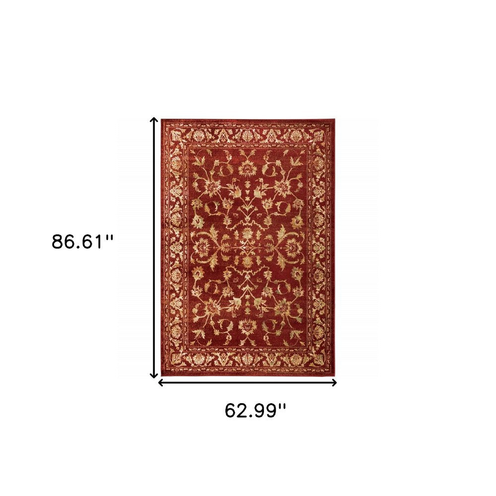 10' X 13' Red And Gold Oriental Power Loom Stain Resistant Area Rug