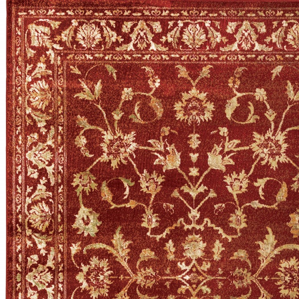 10' X 13' Red And Gold Oriental Power Loom Stain Resistant Area Rug