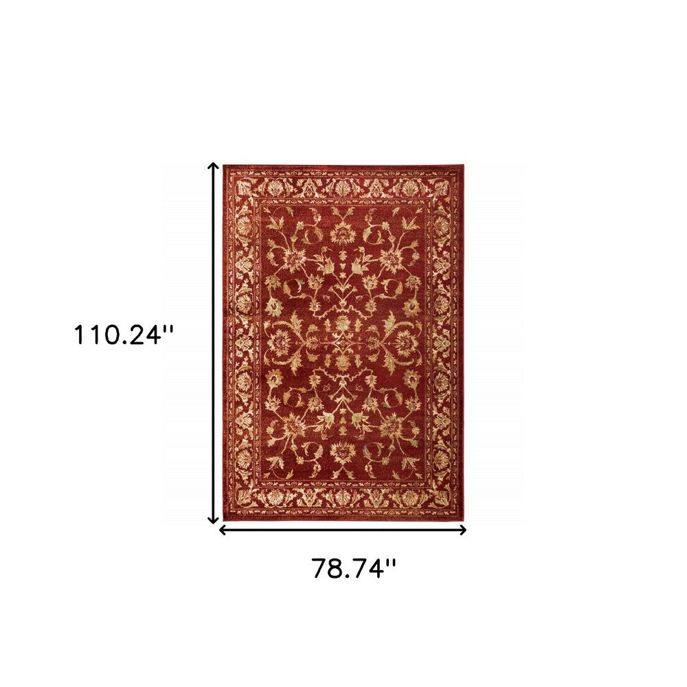 10' X 13' Red And Gold Oriental Power Loom Stain Resistant Area Rug
