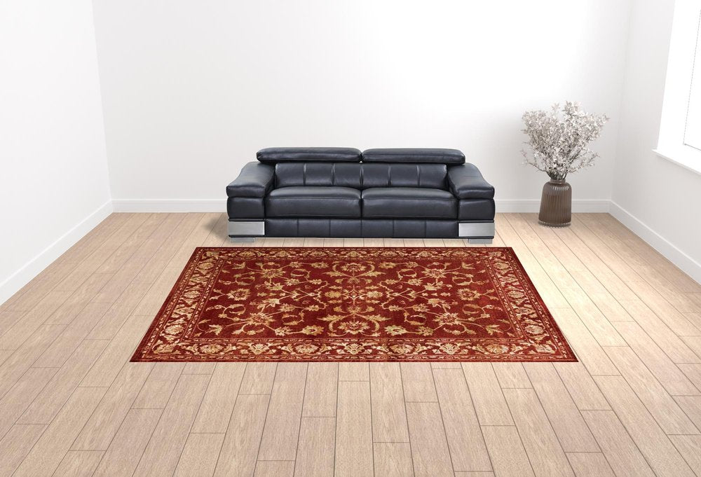10' X 13' Red And Gold Oriental Power Loom Stain Resistant Area Rug