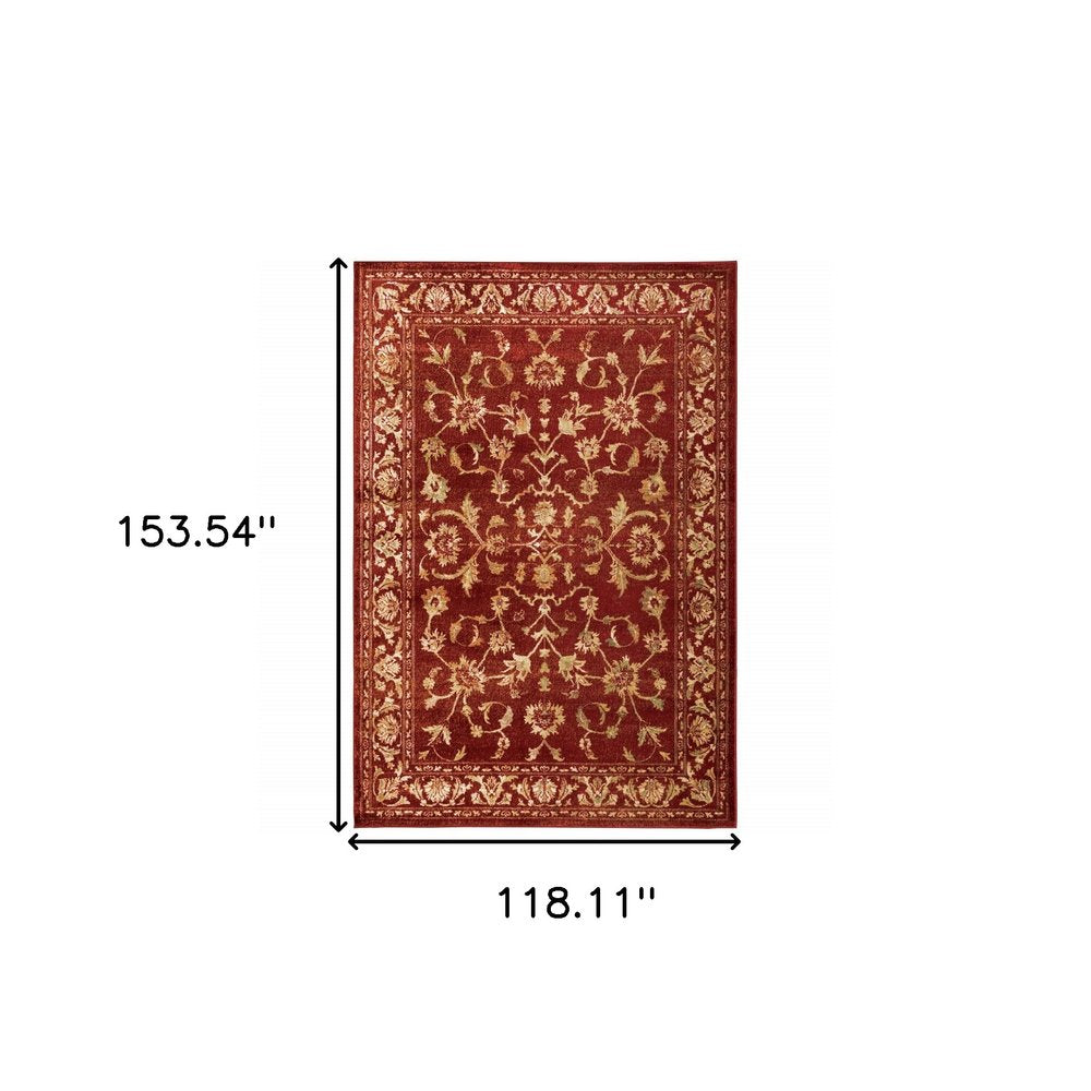 10' X 13' Red And Gold Oriental Power Loom Stain Resistant Area Rug