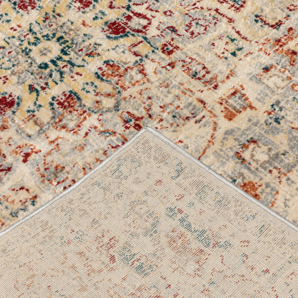 2' X 8' Grey Rust Deep Teal Beige And Orange Oriental Power Loom Stain Resistant Runner Rug