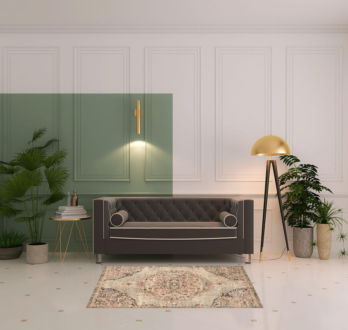 2' X 8' Grey Rust Deep Teal Beige And Orange Oriental Power Loom Stain Resistant Runner Rug