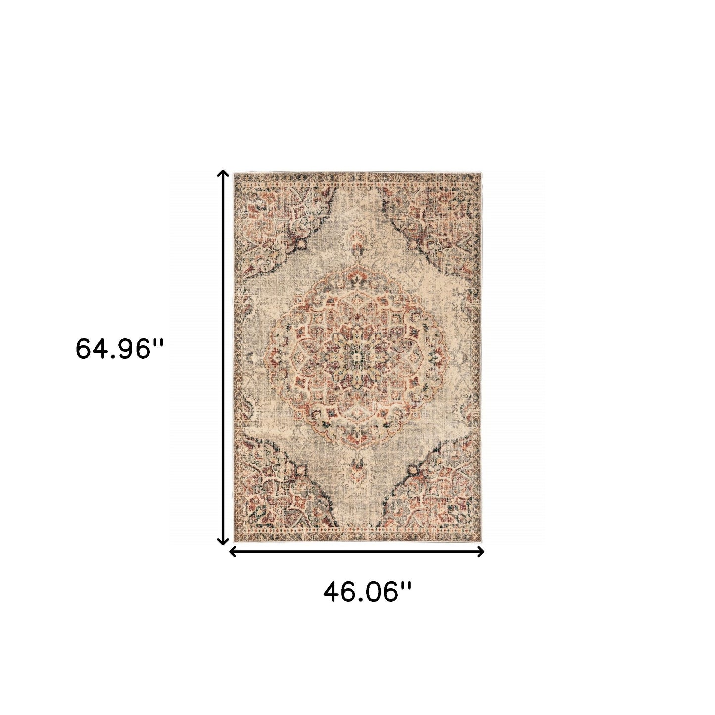 2' X 8' Grey Rust Deep Teal Beige And Orange Oriental Power Loom Stain Resistant Runner Rug