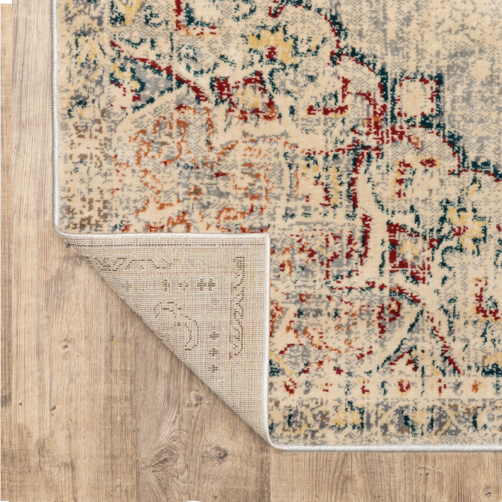 2' X 8' Grey Rust Deep Teal Beige And Orange Oriental Power Loom Stain Resistant Runner Rug