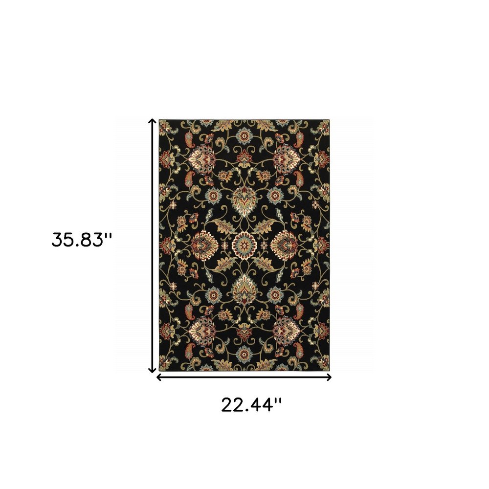 6' X 9' Black and Yellow Floral Power Loom Area Rug