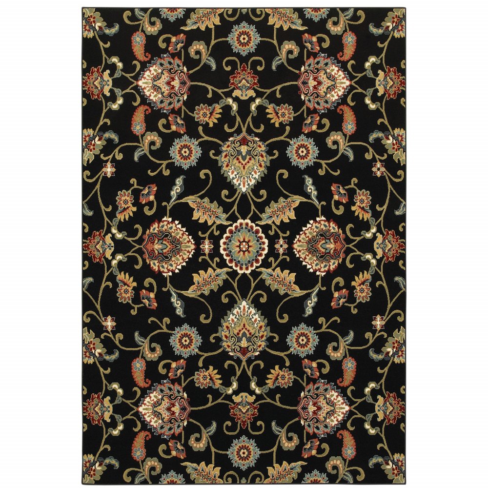 6' X 9' Black and Yellow Floral Power Loom Area Rug
