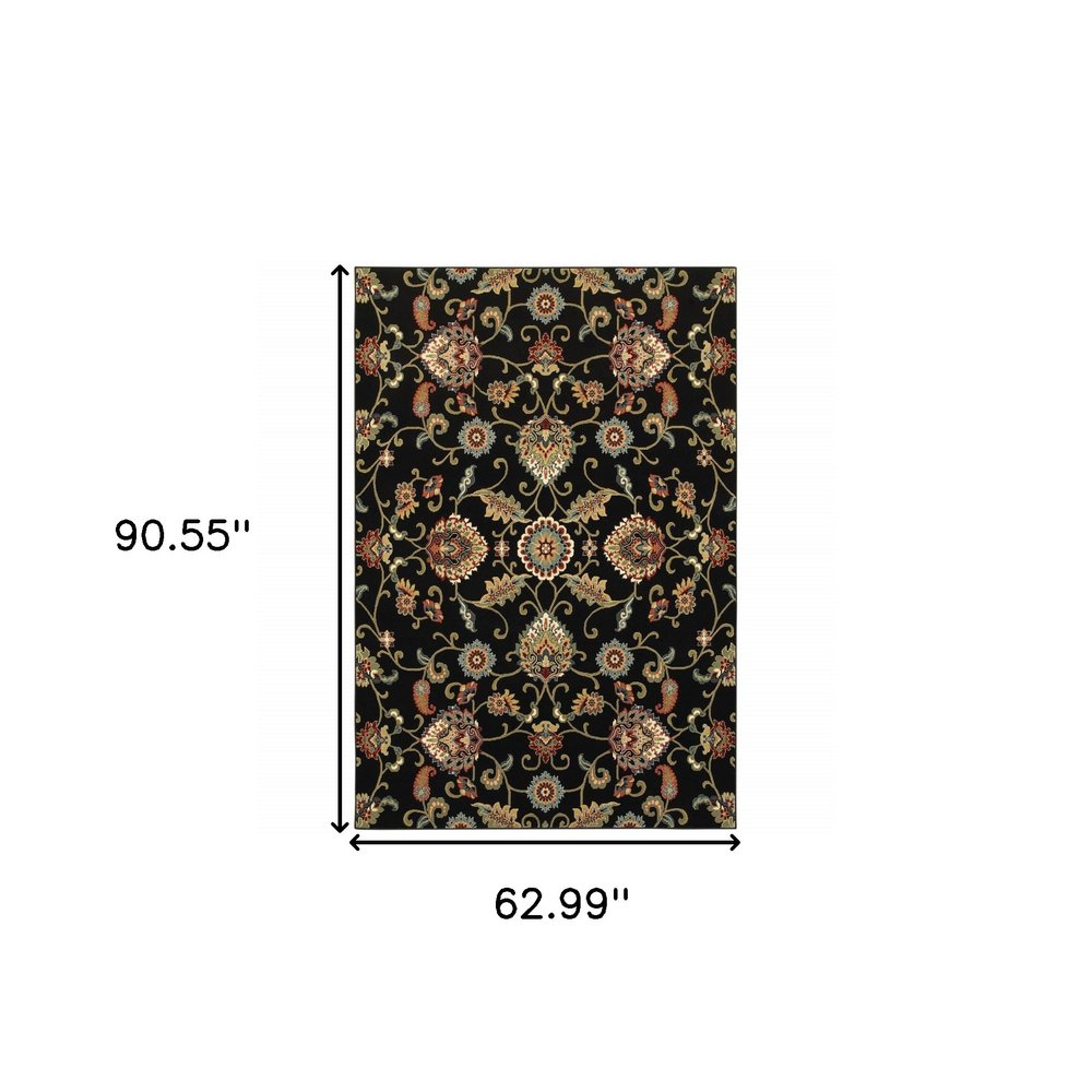 6' X 9' Black and Yellow Floral Power Loom Area Rug